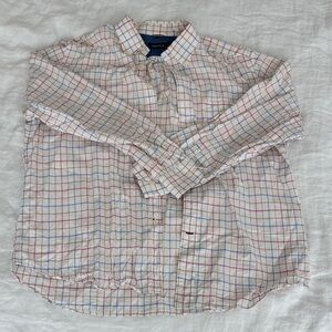 Nautica Men's White Shirt with Red and Blue Checks
